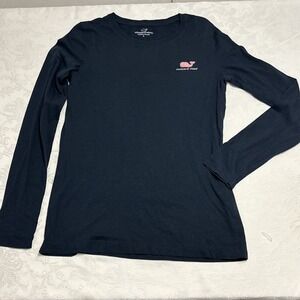 Vineyard Vines Long Sleeve T-Shirt - Womens Medium Navy Blue Tee EUC Pink Whale